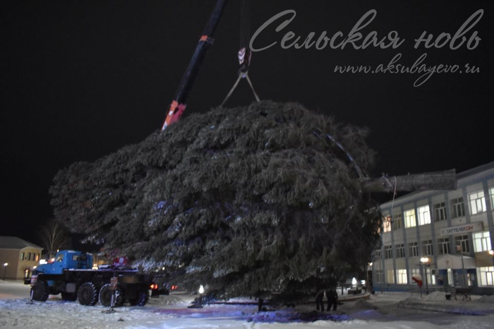 На главной площади Аксубаева устанавливают новогоднюю елку