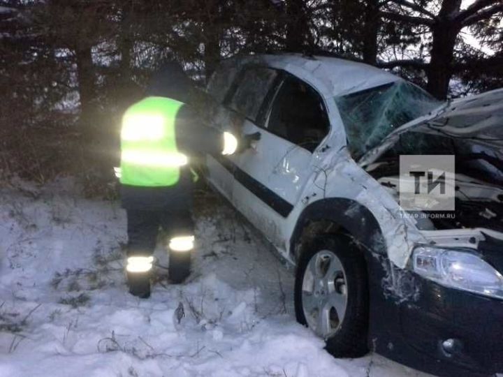 Машина с четырьмя детьми вылетела с трассы в Татарстане, водитель пострадал