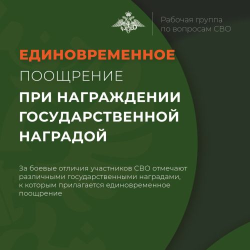 Участники СВО получают денежную премию за награждение государственной наградой