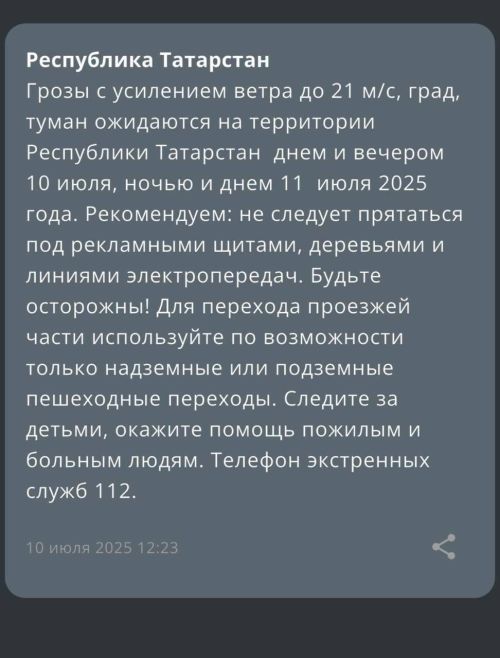 В ближайшие сутки жителей Татарстана ждут гроза и сильные порывы ветра