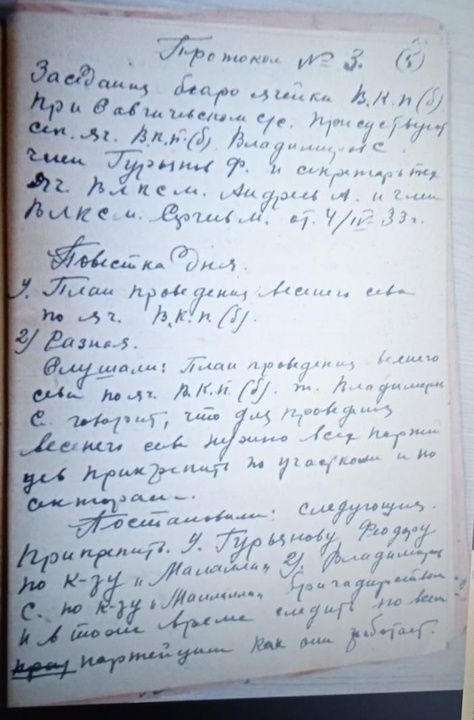 Аксубаевский район 1933 года: партийная ячейка планирует информационную работу во время посевной