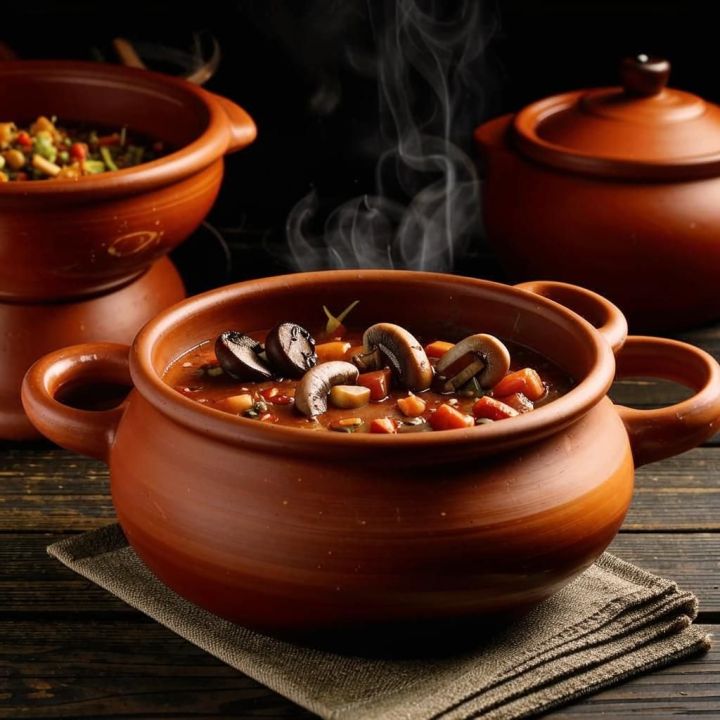 Мясо с грибами и сыром в горшочке запеченное в духовке